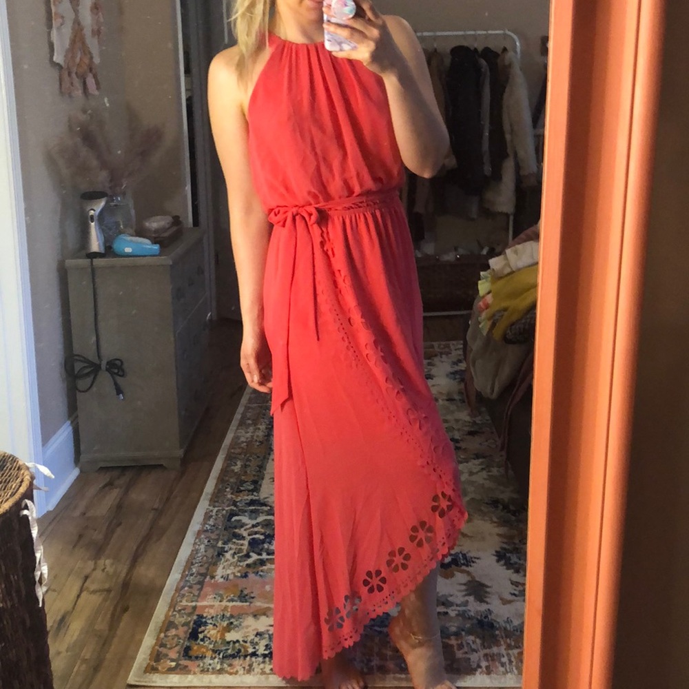 Jessica Simpson coral high neck dress